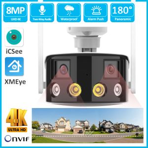 Cameras Outdoor 4K 8MP 180° Ultra Wide View Angle Panoramic Waterproof External WiFi IP Camera Dual Lens Fixed AI Detection Security Cam