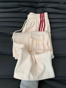 Pantaloni femminili 2000 estetiche donne beige pantaloni della tuta vacca per streetwear casual a strisce che corrono i pantaloni sportivi giapponesi semplici semplici