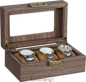 Box Box 3 slot Organizzatore per la vetrina per uomo Custodia per orologi con scatola del cassetto di gioielli con design in fibra di carbonio con top in vetro e bloccante