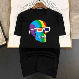 T-shirt maschile Stampa di cranio colorato divertente maschi magliette coreane Fashion Tshirt Casual Cashing harajuku Short Slve Tops Ts Mens T240408