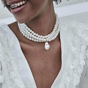 Choker Ingesight.Z Punk Multi -Warowstownicowana imitacja Pearl Necklace Enclar Boho ręcznie robiony wisiorek dla kobiet biżuteria