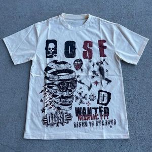 Męskie koszulki Y2K American High Strt retro moda mody T-shirt mężczyzn Skull Bet Print Harajuku Goth Style luźna koszula T240408