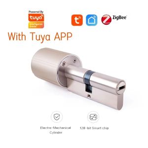 Bloquear Tuya Smart Lock Cylinder Key eletrônica Wireless Wi -Fi ZigBee Lock Core Intelligent Criptografia Porta Bloqueio EU Home Smart Smart