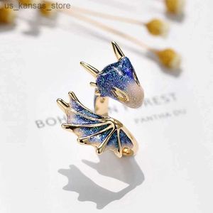 Cluster Rings Fashion Enamel Starry Sky Blue Dragon Ring for Women Opening Adjustable Ring Couple Charm Vintage Jewelry Birthday Gift240408