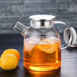 Teaware Sets 1L/1.5L Glass Teapot Heat Resistant Flower Kettle Water Jug With Bamboo/Stainless Steel Cover Transparent Clear Juice Container