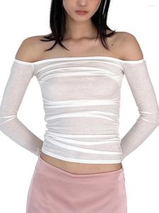 Camas femininas CHQCDARLYS MULHERES SEXY OFT OFT TOPS OMBRO ROUCH RUCHED MANAGEM LONA COR SOLIDA SLIM FIT CASUAL BASE BLUSH