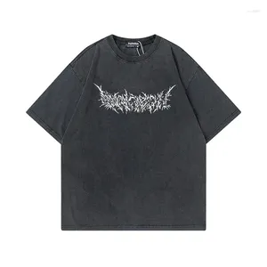 メンズTシャツY2Kシャツメン2024ストリートウェア特大のダークウォッシュテシャツ短袖コットンルーズTシャツ夏服ユニセックスストリートウェア