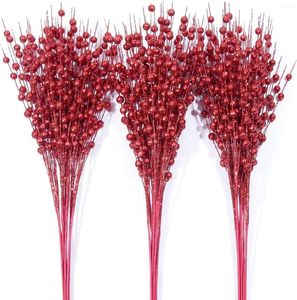 Dekorativa blommor 24-pack Red Christmas Tree Ornaments Artificial Glitter grenar 17 tum för vas Holiday Wedding Party Decor