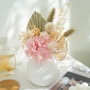 Decorative Flowers Preserved Hydrangea Bouquet Dried Flower Pampas Grass DIY Home Wedding Party Decor Festival Ceremony Flores Preservadas