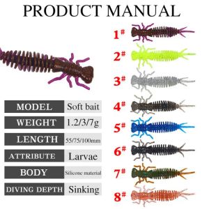 1/5/10pcs Quality Larva Soft Lures 55mm 75mm 100mm Artificial Silicone Soft Bait Worm Fishing Wobblers Bass Carp Swimbaits