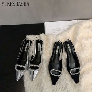 Design Flat Heel Women Fashion Rhinestone Buckle Ladies Elegant Ballet Point Toe Dress Wedding Shoes Brud