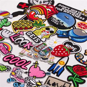 accessories 42PCS/Lot Red tongue Bow cartoon cute patch Embroidered Iron on Patches for Clothing DIY Stripes Clothes Stickers Custom Badges