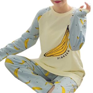 Ana Sayfa Giyim Kadın Pijama Setleri Sonbahar Kış Kılıf İnce Muz Baskısı Sevimli Gevşek Placie Girl Long Nightgown W15