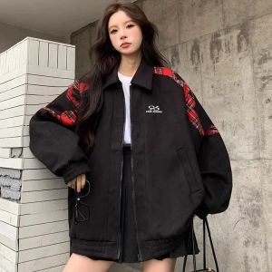 Deeptown Vintage Y2K Bomber Jacket Женщины негабарная корейская мода черная звезда куртки хараджуку уличная одежда бейсбола эстетические пальто