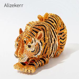 Tiger Crystal Evening Clutch Bags For Wedding Party New Metal Bling Rhinestone Novelty Purses And Handbags Luxury Designer