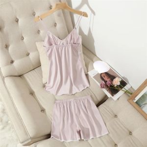 Summer New Suspender Pajamas Set Lingerie White Women Strap Top&shorts Pyjama Sleep Suit Femme Satin Sleepwear Homewear