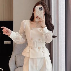 Женский 2 Pant Set White Два кусочки установлены брюки для женщин с широкими брюками для ног. Костюма Blazer и наряды Co Ord Classy Одежда