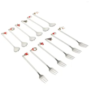 Spoons Portable Christmas Cutrower Set rostfritt stål som serverar redskap Honungsked Fruktgafflar