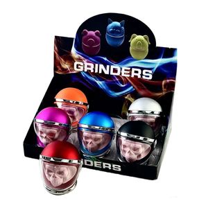 2024 New Design Helmet Skull Grinder 4 Camadas Grinder Skull Tobacco Crusher Alien Grinder Grinder de liga de zinco Smokeshop Grinder com caixa de exibição