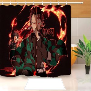 Myszy anime Demon Slayer 3D Print prysznic prysznicowy materiał poliestrowa zasłona łazienkowa Wodoodporna zasłona do kąpieli haczyka