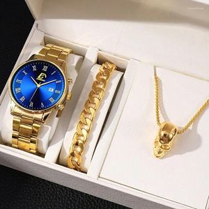 Wristwatches 1Pcs Men's Casual Business Stainless Steel Band Quartz Watch 2PCS Luxury Alloy Bracelet Necklace Birthday Christmas Gift Set