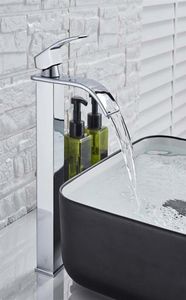 Square Chrome Waterfall Basin Sink Faucet Bathroom Mixer Tap Single Handle Wide Spout Vessel Cold231u4820090