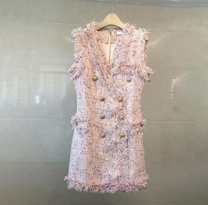 Sukienki swobodne różowe tweed sukienki dla bleń na zamek błyskawiczny mini zbiornik mini mini w rozmiarze plus przyjęcie vneck vintage biuro A291442537