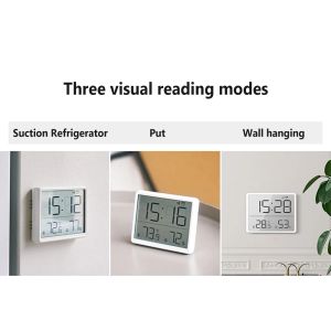 Magnetic LCD Digital Alarm Clock Large Screen Date Temperature Humidity Display Multi-functional Desk Refrigerator Wall Mounted