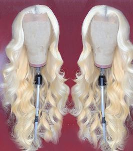 Цвет 613 Блеслицы 13x6 кружевная передняя блондинка -человеческие волосы парик для тела волны платины для волос с крышкой для волос с детскими волосами 7868139