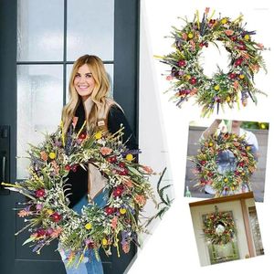 Kwiaty dekoracyjne sprężyna kolorowe wieniec mieszane wieńce kwiatowe 35 cm Wildflower Garland Door do przedniego zewnętrznego okna do okien ścian B7q9