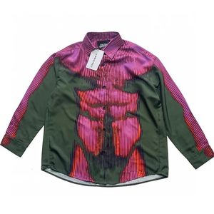グラディエントカラーヒューマンボディ画像プリントパッチワークシャツ男性と女性のためのストリートウェアバギーカミサロパHOMBRE Y2K衣類240329