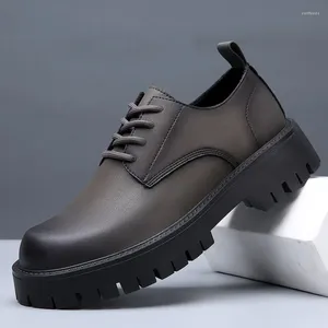 Casual Shoes Men Oxfords Genuine Leather Dress Height Increasing Mens Business Platform Male Work Tooling Footwear No Slip