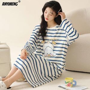 Kvinnors sömnkläder Lovely Duck Spring Women Nightrocks Leisure Long Sleep -shirt Casual Dress Pullover Loose Faux Cotton Nightdress Mysig