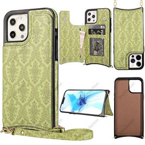 قم بوجه على نمط المحفظة Crossbody Strap تصميم فاخر كلاسيكي بخلل جلدي Card Card Pocket iPhone لـ Apple 13 Pro Max 11 12 Promax XR XSMax XS X 7 8 Plus