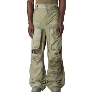 ホットセールカスタムミッドウエストマルチカーゴポケットKhaki Greenストレートレッグパンツメンズカジュアルルーズバギーズボン