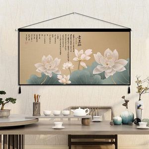 Tapestries Chinese Style Lotus Fabric Hanging Painting Cloth Background Horizontal Version Tapestry Bedroom Room Decoration