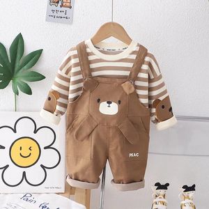 Kleidungssets Kleinkindmädchen und Jungen Luxusdesigner Kleidung 2024 Frühlings-Cartoon Striped Long Sleeve T-Shirts Overalls 2PCS Kids Outfit Set