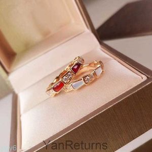 Bvlgaerri Band Designer Rings Baojia Snake Bone Designer Ring 925 Sterling Silver Plated 18k Gold Natural White Fritillaria Red Agate Diamond