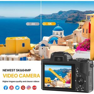 Capture fotos e vídeos impressionantes com nossa câmera digital 5K - foco automático, zoom óptico 5x, câmera de vlogging de 64MP para YouTube - compacta e viagens