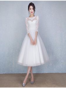 Vestido De Festa Beach Midi Wedding Dresses with 34 Long Sleeves 2020 Tea Length Bride Dress2061439
