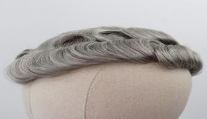 Skin Toupee Grey Hair Uomini 012014 mm Cinza Toupee Capelli dall'aspetto naturale Poly Base Human Hair Wigs9464957