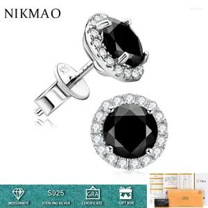 Stud Earrings Trendy Round Black Moissanite For Men Women 1.6CT 925 Sterling Silver Diamond Earring Jewelry Valentine's Day Gift