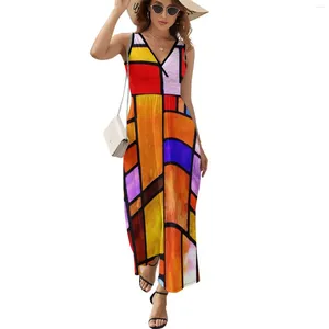 Casual Dresses Retro Mondrian Dress Street Style Boho Beach Long Woman Trendy Custom Maxi Birthday Present