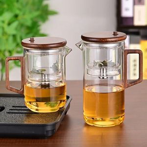 Şarap bardakları paslanmaz çelik çaydanlık aksesuarları ısıya dayanıklı cam siyah ceviz bir anahtarlı su kalınlaşan ev çayı ayırma bardağı