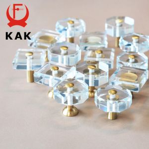 KAK 30mm Crystal Cabinet Knobs and Handle Brass Copper Kitchen Handle Square Cupboard Door Pulls Furniture Knobs Door Hardware