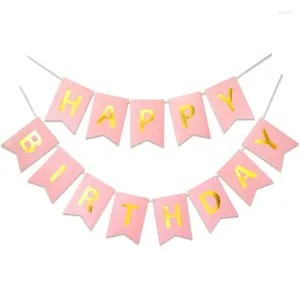 Party Decoration Pink Gold Happy Birthday Banner Signs Garlands Bunting levererar flickor baby shower dekorationer