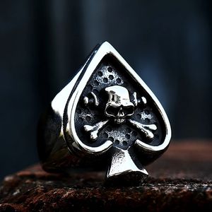 Gothic Fashion Spades Poker Card Skull Ring For Men Women 14K Gold Classic Poker Heart Rings Punk Rock Jewelry Gifts