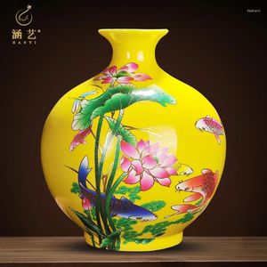 Vasen Jingdezhen Keramik gelbe Vase Chinese Haushalts Wohnzimmer Blumenarrangement Dekoration Handwerks Geschenk