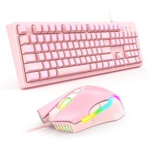 Combos ONIKUMA G25+CW905 Pink Gaming Keyboard And Mouse Combo Mechanical Wired Gamer Keyboard And Mouse Set