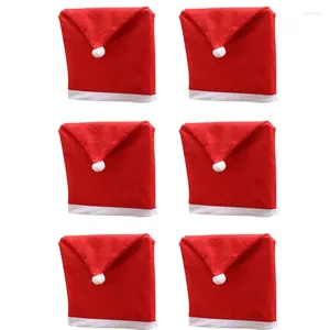 Chair Covers Christmas Hat Cover 6-Piece Decoration Back Red Santa Slipcovers For Restaurant